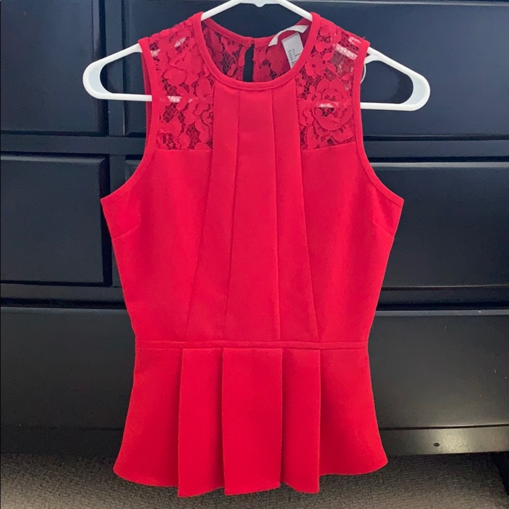 Red peplum top with lace